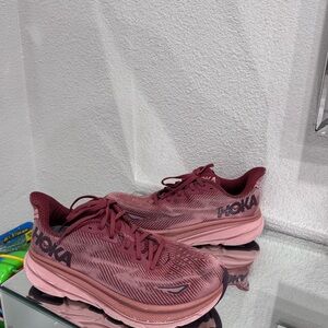 Hoka Maroon and Pink Athletic Shoes Clifton 9 size 8.5